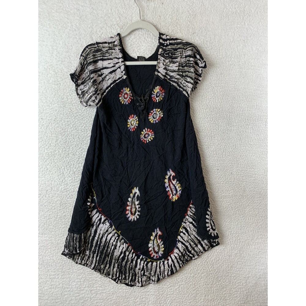 Fashion Force Free Size Black Aloha Boho Dress Summer Beach Coverup Sundress